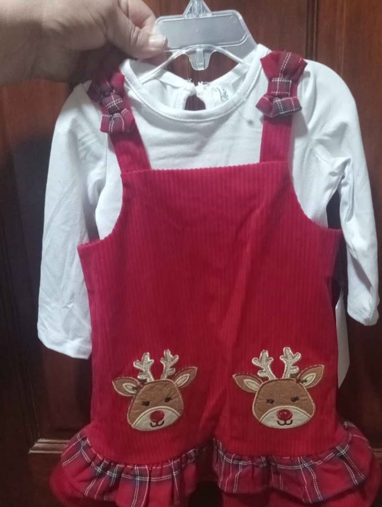 Other - Red Corduroy Reindeer Pinafore with White Top